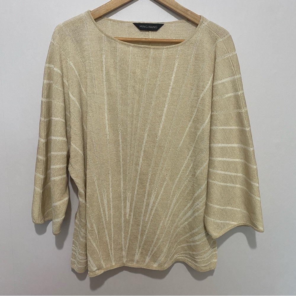 Ming Wang Metallic Beige Dolman Sleeve Knit‎ Top L/XL Relaxed Fit Blouse